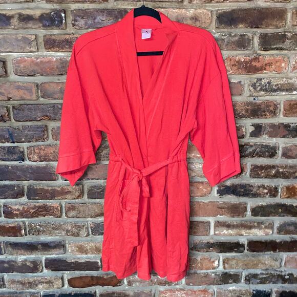 Natori Red Textured Knit Long Sleeve Short Mini Robe Women's Size Medium - Picture 1 of 6